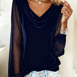 Amelia Draped-Collar Blouse with Sheer Panels