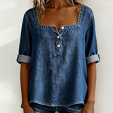 Moda Lusitana - Camisa de ganga com gola quadrada