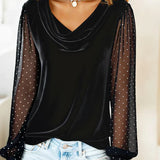Amelia Draped-Collar Blouse with Sheer Panels