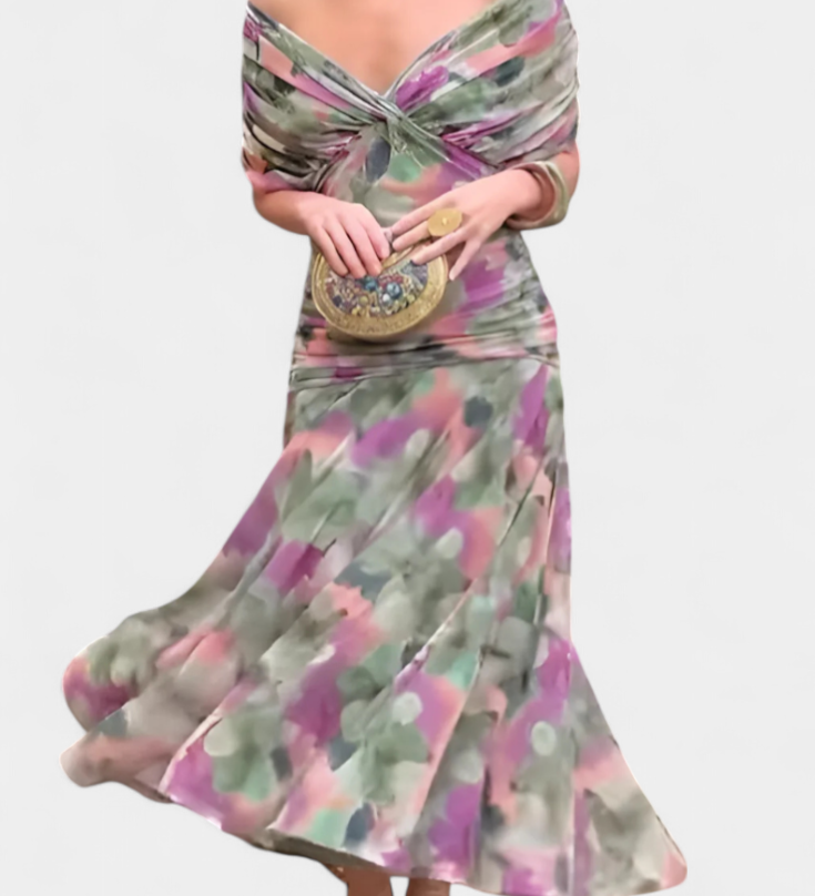 Alondra - Vestido longo Alondra com estampa floral e decote em V