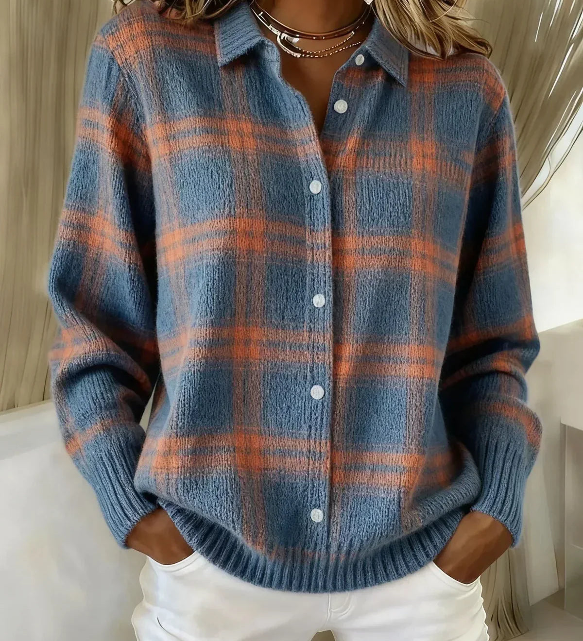 Soft Checked Knit Cardigan