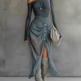 Moda Lusitana - Vestido Maxi de Manga Longa