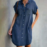 Olive™ - Vestido jeans elegante com cobertura da barriga
