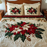 Conjunto de Roupa de Cama Acolchoada de 3 Peças Charme dos Poinsétia