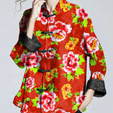 Moda Lusitana - Casaco de Seda Floral Chinês com Gola Alta