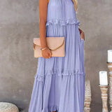 Sarah | Vestido longo com babados e alças finas