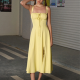 Claudia - Vestido Cami com Busto Franzido e Coxa Dividida