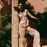 Calça de verão de cintura alta com estampa artística – estilo europeu
