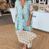 Modena™ - Vestido casual estampado com decote em V e mangas curtas