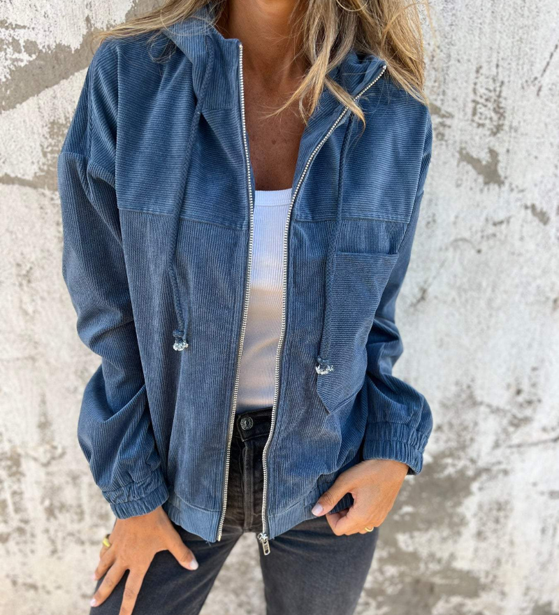 Ella Corduroy Hooded Jacket with Zipper