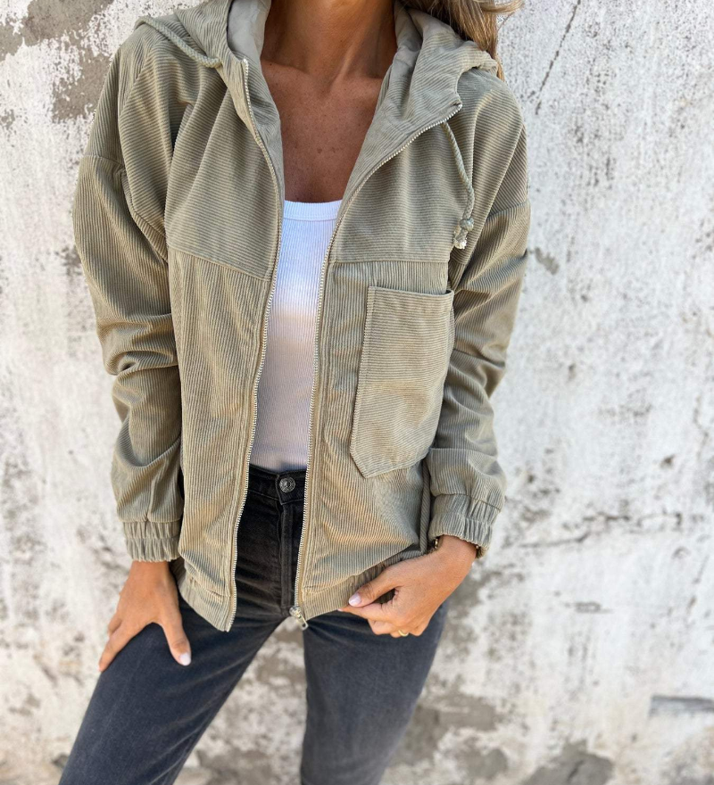 Ella Corduroy Hooded Jacket with Zipper