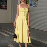 Claudia - Vestido Cami com Busto Franzido e Coxa Dividida