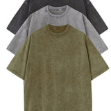 Conjunto de t-shirts de algodão casual de tamanho grande - 3 unidades