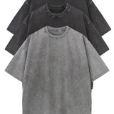 Conjunto de t-shirts de algodão casual de tamanho grande - 3 unidades