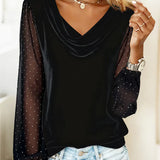 Amelia Draped-Collar Blouse with Sheer Panels