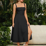 Claudia - Vestido Cami com Busto Franzido e Coxa Dividida