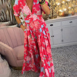 Catrisa™ - Vestido com decote em V e estampa floral e bolsos