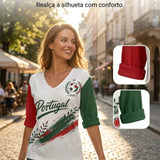 Mulheres Portugal Futebol Jogo Cheering Art Print V-Neck Top