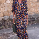Nathalie | Vestido com decote em V e estampa retrô