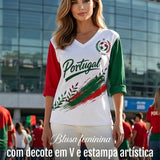 Mulheres Portugal Futebol Jogo Cheering Art Print V-Neck Top