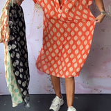Liora™ | Vestido solto de primavera com gola de lapela e mangas curtas