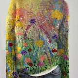 Camisola aconchegante com pintura a óleo de flores