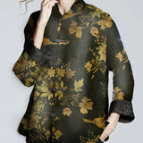 Moda Lusitana - Casaco de Seda Floral Chinês com Gola Alta