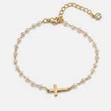 Pulseira com Cruz e Pérolas