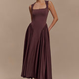 Sara - Vestido midi em malha castanho