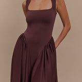 Sara - Vestido midi em malha castanho