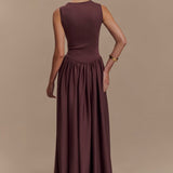 Sara - Vestido midi em malha castanho