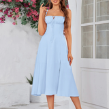 Claudia - Vestido Cami com Busto Franzido e Coxa Dividida