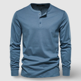 Camisa Henley elegante de manga comprida em algodão