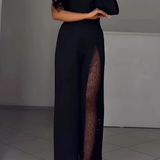 Artemis | Macacão elegante de um ombro só com detalhes brilhantes