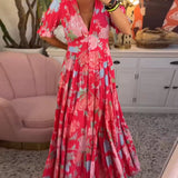 Catrisa™ - Vestido com decote em V e estampa floral e bolsos