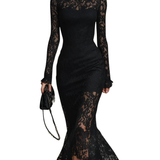 Veronika | Vestido Maximal de Renda Preta