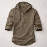 Moda Lusitana - Camisa com Capuz de Algodão-Linho