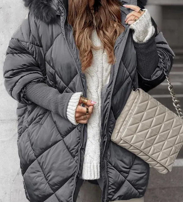 Annette - Conjunto de inverno com capuz e estampado de diamantes