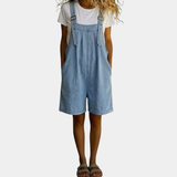 Moda Lusitana - Jardineiras curtas de ganga azul-clara
