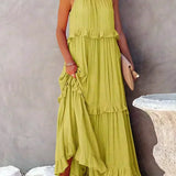 Sarah | Vestido longo com babados e alças finas