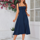 Claudia - Vestido Cami com Busto Franzido e Coxa Dividida