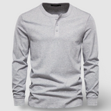 Camisa Henley elegante de manga comprida em algodão