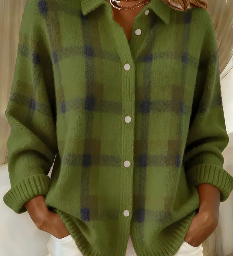 Soft Checked Knit Cardigan