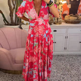 Catrisa™ - Vestido com decote em V e estampa floral e bolsos