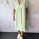 Liora™ | Vestido solto de primavera com gola de lapela e mangas curtas