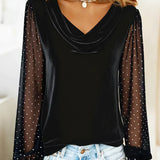 Amelia Draped-Collar Blouse with Sheer Panels