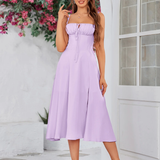 Claudia - Vestido Cami com Busto Franzido e Coxa Dividida