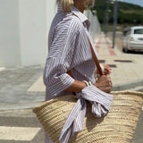 COLEN - VESTIDO CAMISA LISTRADO CLÁSSICO COM RENDA