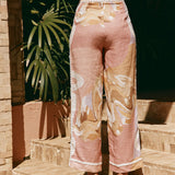 Calça de verão de cintura alta com estampa artística – estilo europeu
