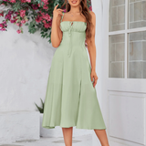 Claudia - Vestido Cami com Busto Franzido e Coxa Dividida